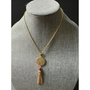 Columbia Gold Plated Jaguar Man Pendant Medallion Tassel Necklace Art To Wear